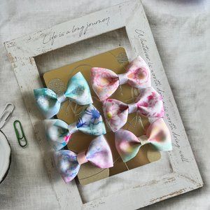 🎀HANDMADE🎀 Set of 6 Lovely Floral Print Hair Bow Clips for Girls,  2.75"X1.5"